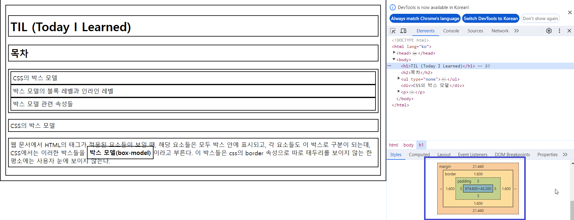 사진 1. “TIL (Today I Learned)” 박스 구조를 살펴보았다.