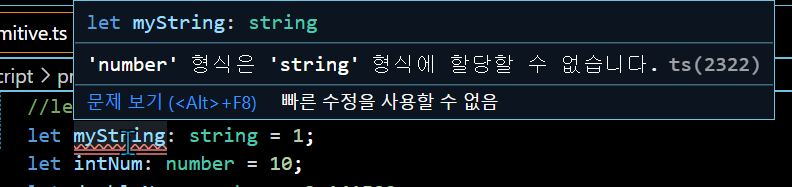 사진 1-1. 잘못된 타입 값 대입으로 인한 에러 메시지