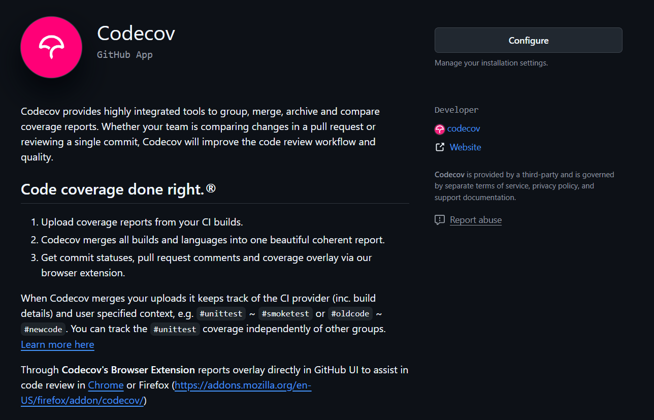 사진 6-10. Codecov Github App 설치 화면