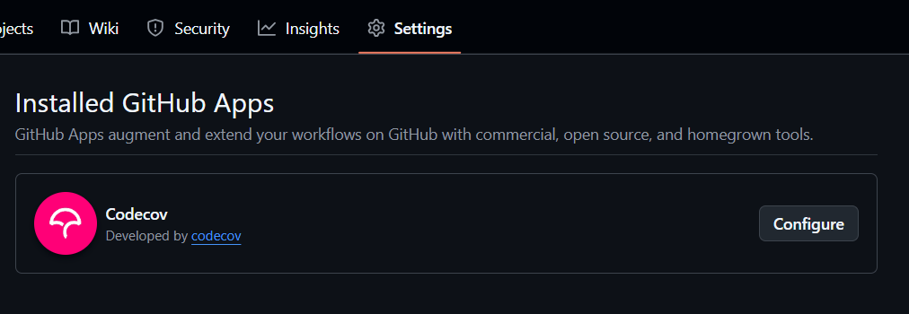 사진 6-11. Codecov Gitub App이 repo에 적용된 모습.