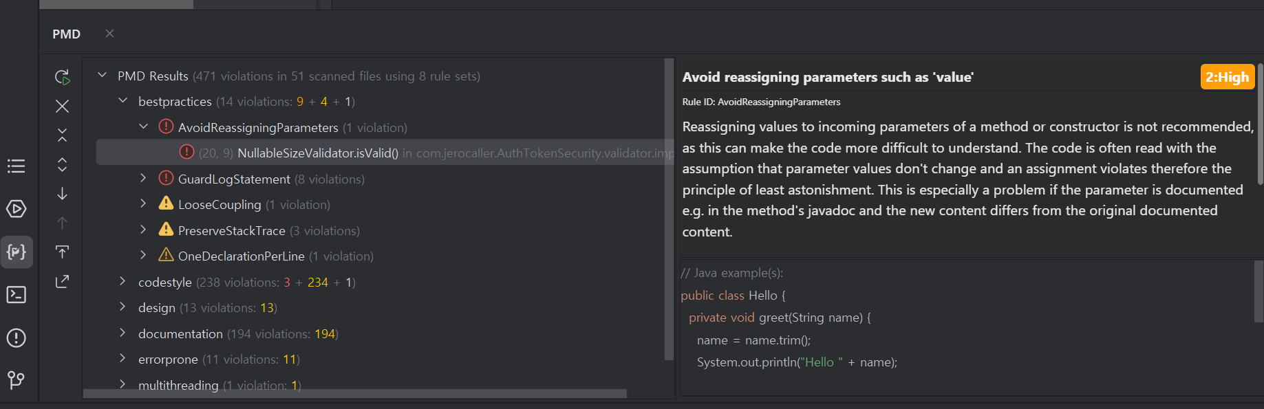 사진 1-3. PMD 실행 후 결과.