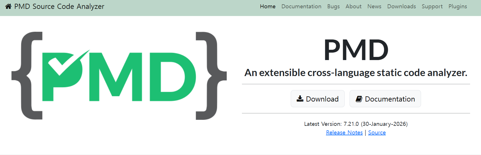 사진 2-1. PMD 공식 문서. 오른쪽의 “Download” 버튼을 눌러 zip 파일을 다운로드 받는다. 