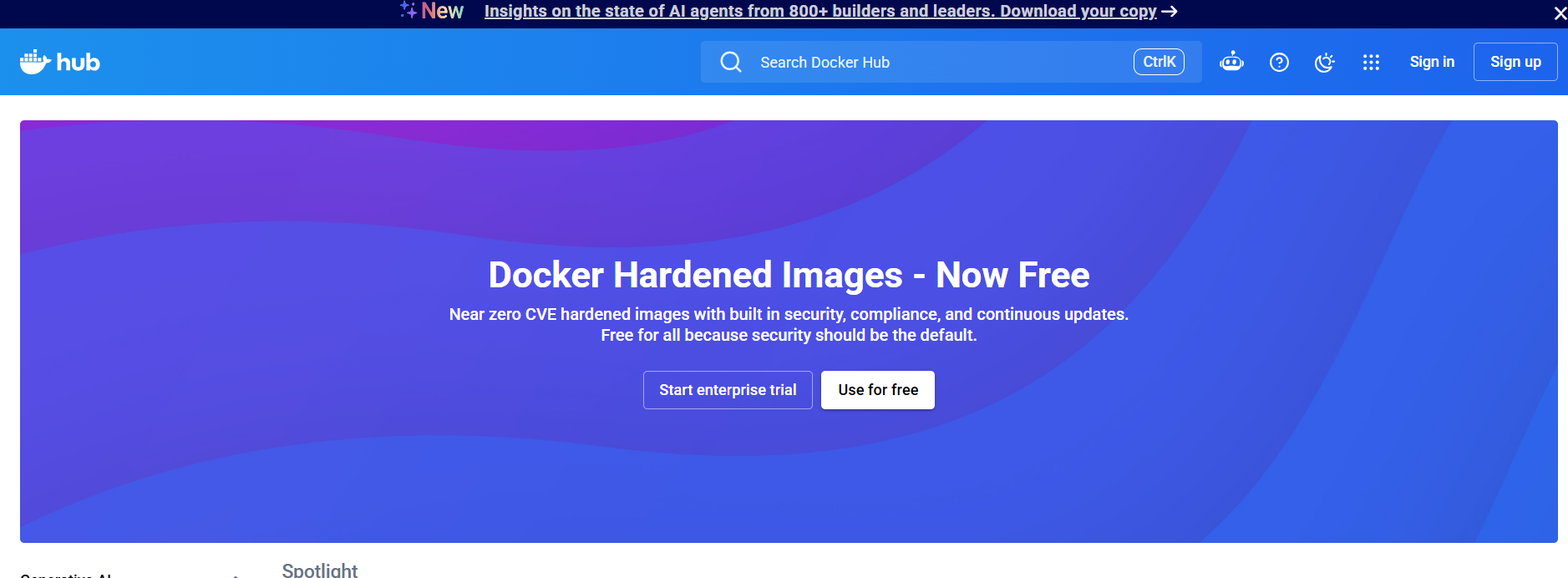 사진 3-1. DockerHub의 메인 페이지